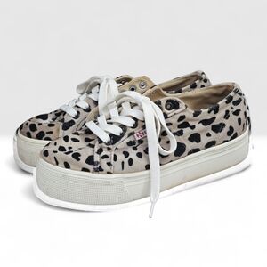 SUPERGA Leopard Print Platform Sneakers with White Laces